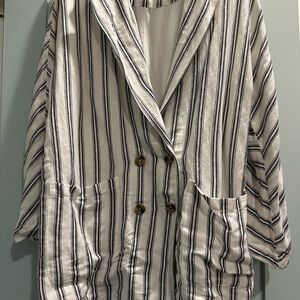 Trendy Oversized Striped Double-Breasted Linen Blazer